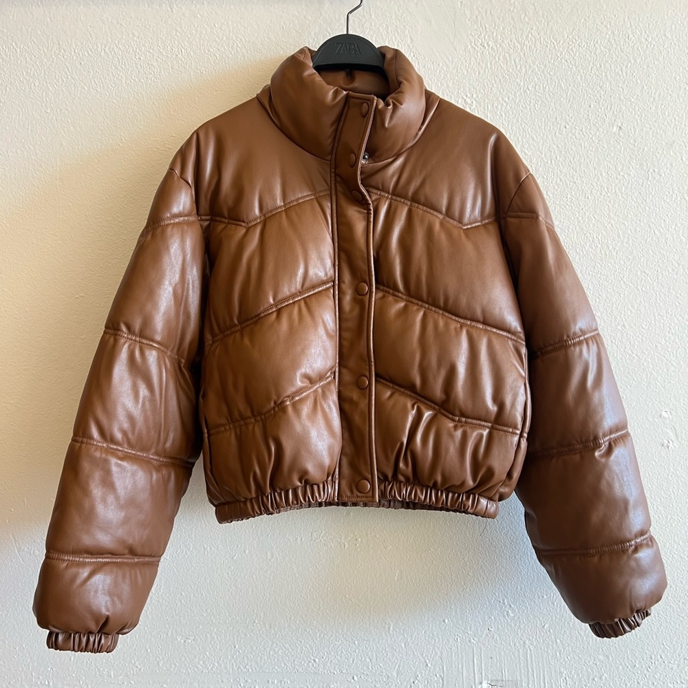 ZARA Faux Leather Puffer Jacket / LIKE NEW / Size L